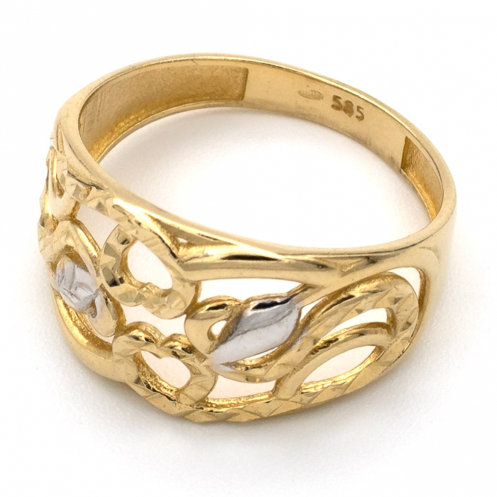Inel cu inimioare impletite din aur galben și alb 14K – GOLD PIC [4]