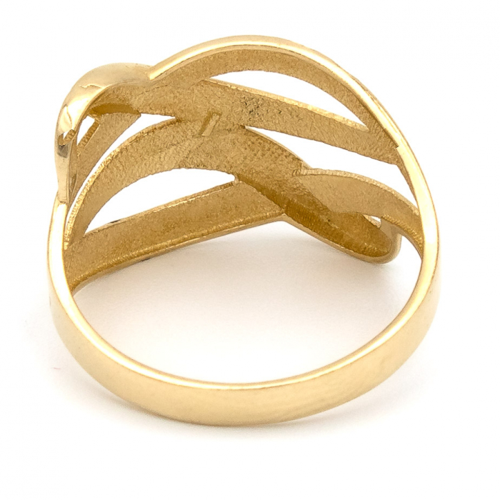 Inel aur galben și alb 14K cu design modern – linii suprapuse [7]