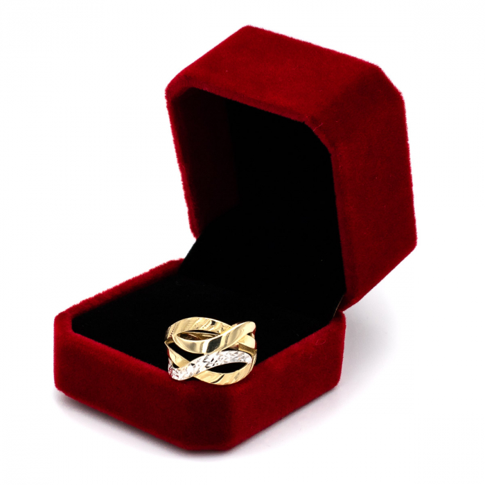 Inel aur galben și alb 14K cu design modern – linii suprapuse [3]