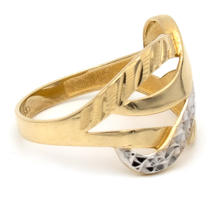 Inel aur galben și alb 14K cu design modern – linii suprapuse [5]