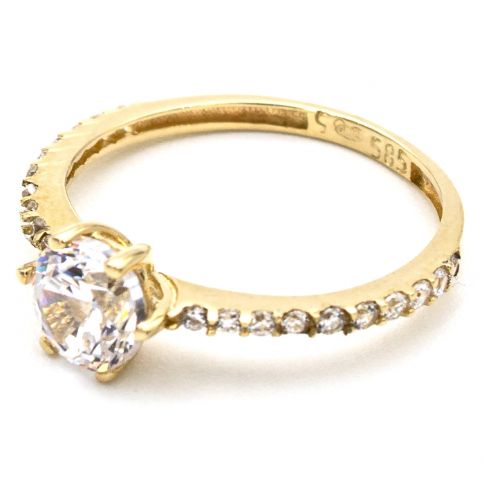Inel Spark din aur galben 14K cu zirconii – inel de logodnă elegant [3]