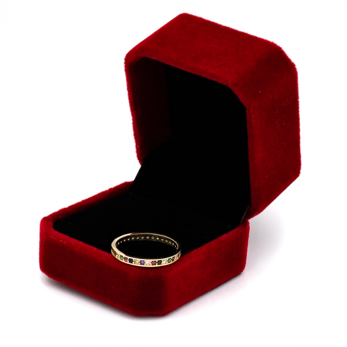 Inel aur galben 14K cu pietre zirconia curcubeu – model Tennis colorat [3]