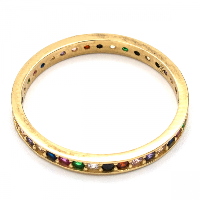 Inel aur galben 14K cu pietre zirconia curcubeu – model Tennis colorat [4]