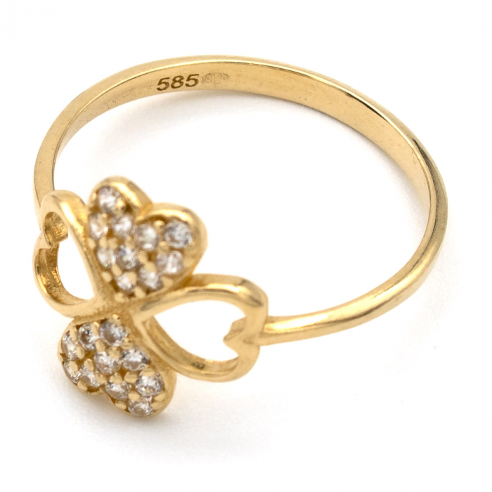 Inel trifoi norocos din aur galben 14K cu zirconia – GOLD PIC [4]