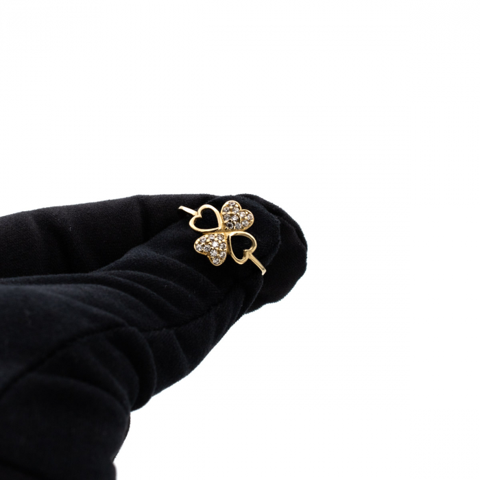Inel trifoi norocos din aur galben 14K cu zirconia – GOLD PIC [8]