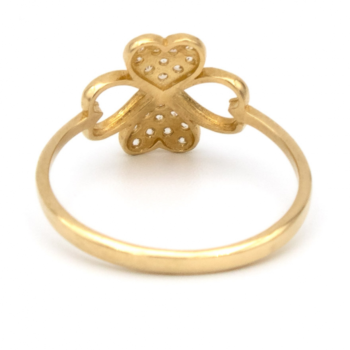 Inel trifoi norocos din aur galben 14K cu zirconia – GOLD PIC [7]