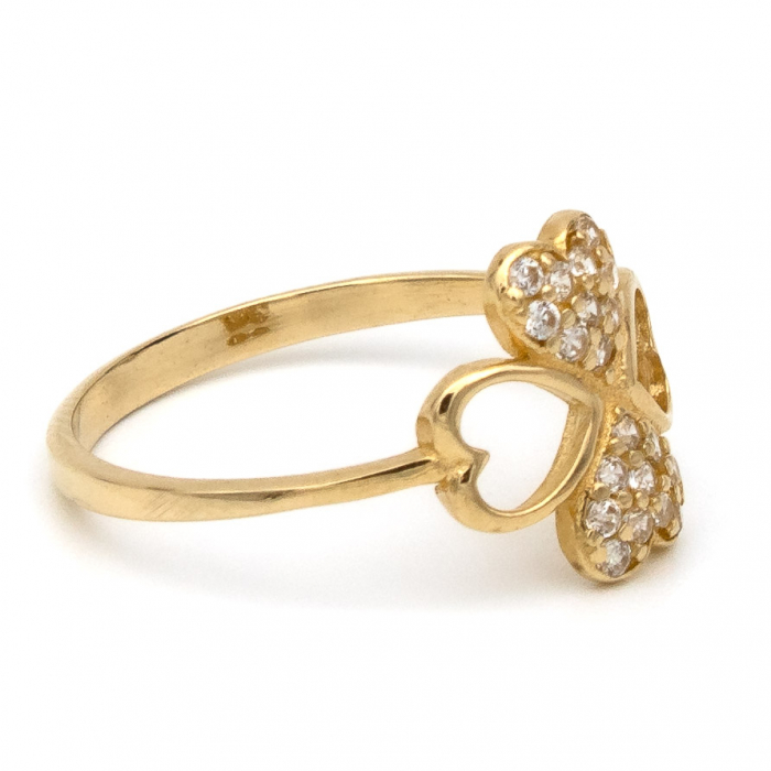 Inel trifoi norocos din aur galben 14K cu zirconia – GOLD PIC [6]