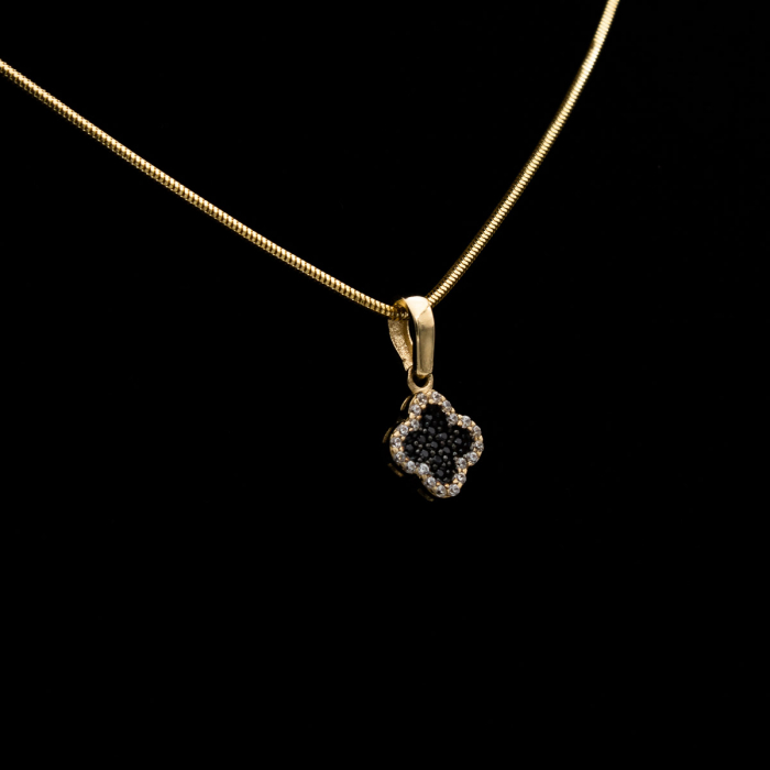 Pandantiv Fortuna aur galben 14K trifoi cu zirconia negre și albe [4]