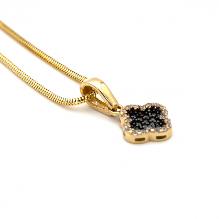 Pandantiv Fortuna aur galben 14K trifoi cu zirconia negre și albe [3]