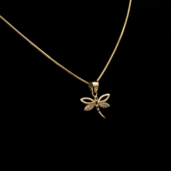Pandantiv libelulă din aur galben 14K cu zirconii – model Zenfly [4]