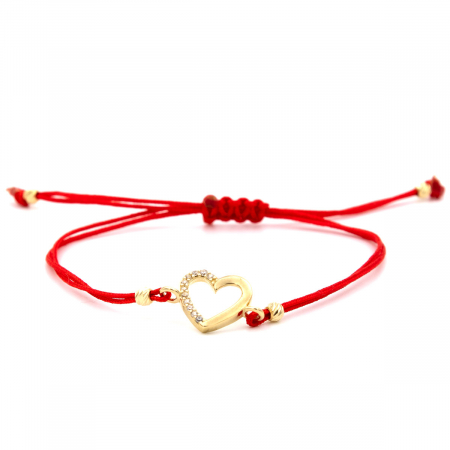 Bratari - Brățară aur 14K cu inimă și șnur roșu – model Amore