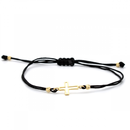 Bratari - Brățară cu cruce din aur 14K pe șnur negru – model Believe