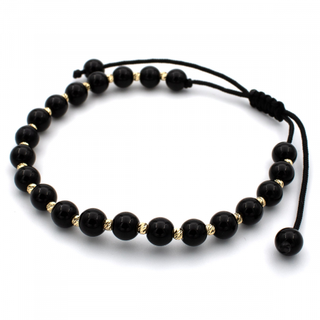 Brățară Blackstone din onix și aur 14K cu șnur negru ajustabil [2]