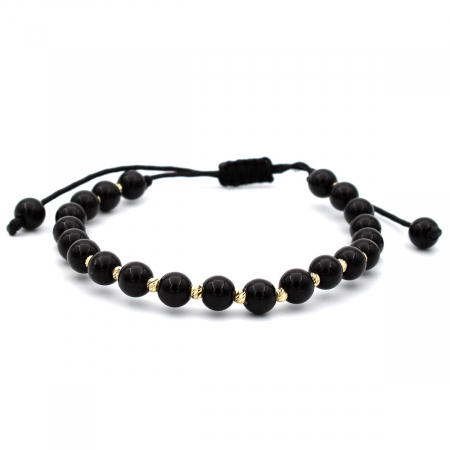 Bratari - Brățară Blackstone din onix și aur 14K cu șnur negru ajustabil