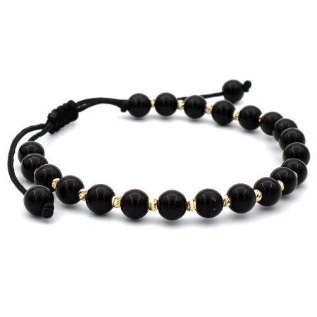 Brățară Blackstone din onix și aur 14K cu șnur negru ajustabil [4]