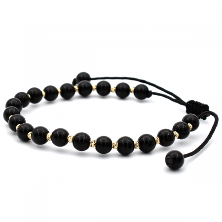 Brățară Blackstone din onix și aur 14K cu șnur negru ajustabil [5]
