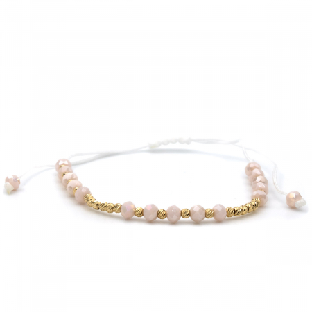 Bratari - Brățară Blush din aur 14K cu șnur alb și biluțe roz pal fațetate