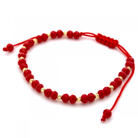 bratara snur rosu cherry cu bilute aur 14K galben [2]