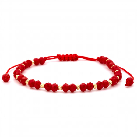 Bratari - bratara snur rosu cherry cu bilute aur 14K galben