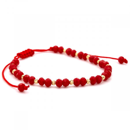 bratara snur rosu cherry cu bilute aur 14K galben [4]