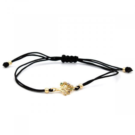 Bratari - Brățară Copacul Vieții din aur 14K cu șnur negru