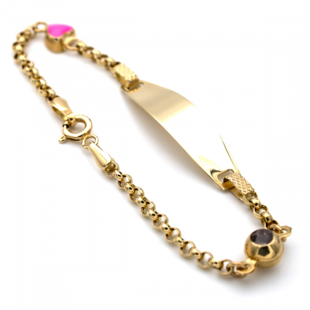 Brățară aur 14K pentru copii, model Pink Love cu inimioară roz [6]