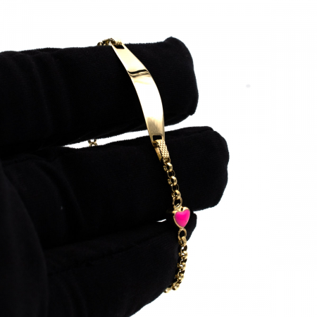 Brățară aur 14K pentru copii, model Pink Love cu inimioară roz [2]