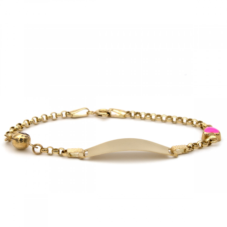 Bratari - Brățară aur 14K pentru copii, model Pink Love cu inimioară roz