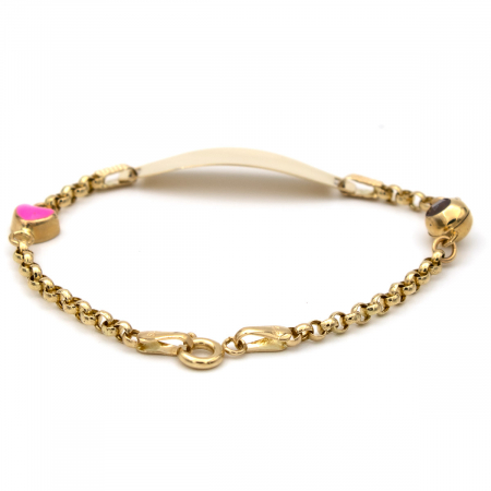 Brățară aur 14K pentru copii, model Pink Love cu inimioară roz [3]