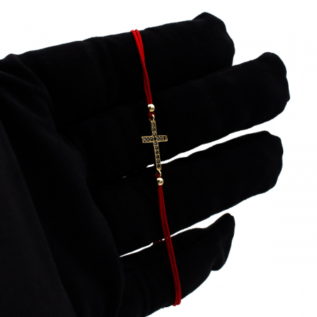 Brățară Hope din aur 14K cu cruce și șnur roșu – bijuterie unisex [2]