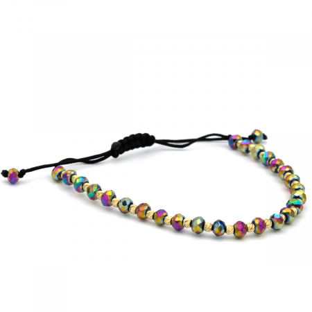Brățară unisex Aurora cu bile multicolore și aur de 14K, șnur negru [5]