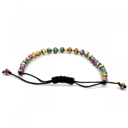 Brățară unisex Aurora cu bile multicolore și aur de 14K, șnur negru [7]