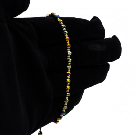 Brățară unisex Aurora cu bile multicolore și aur de 14K, șnur negru [2]