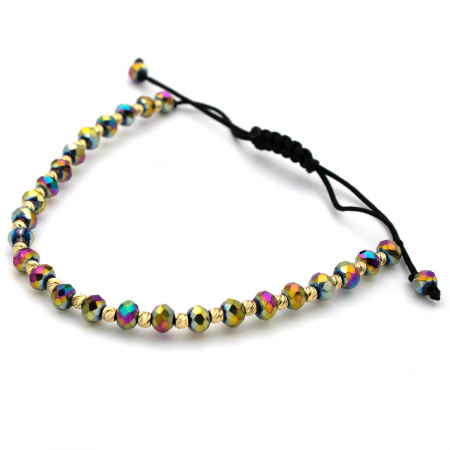 Brățară unisex Aurora cu bile multicolore și aur de 14K, șnur negru [3]