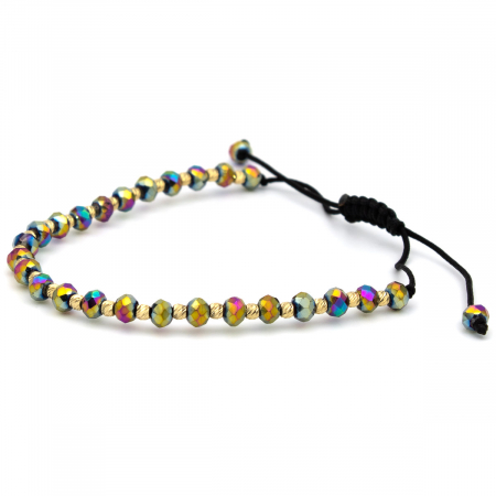 Brățară unisex Aurora cu bile multicolore și aur de 14K, șnur negru [6]