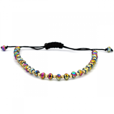 Bratari - Brățară unisex Aurora cu bile multicolore și aur de 14K, șnur negru