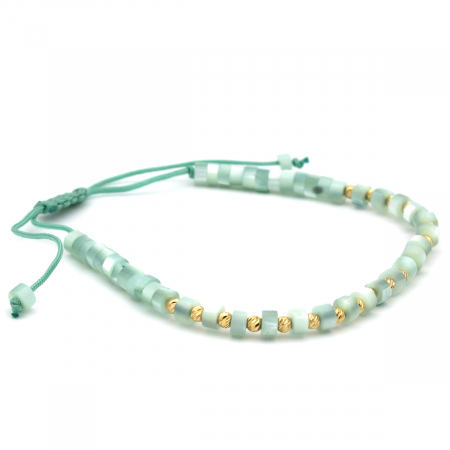 Brățară Jade Mist aur 14K cu șnur albastru pal - unisex [6]