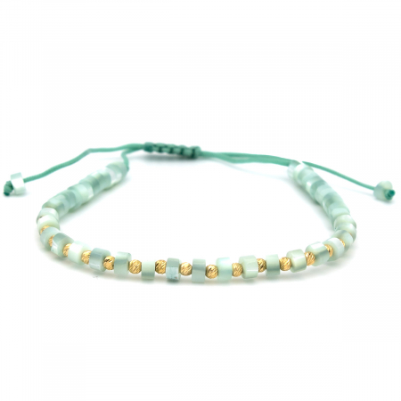 Bratari - Brățară Jade Mist aur 14K cu șnur albastru pal - unisex