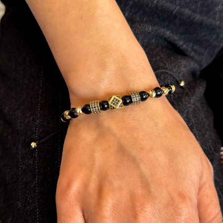 Brățară Eclipse cu bile Onix și Aur 14K - unisex [1]
