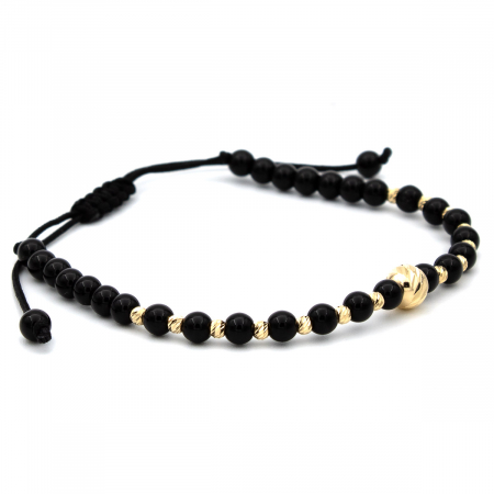 Brățară Noire cu bile aur 14K și șnur negru ajustabil – model unisex [5]