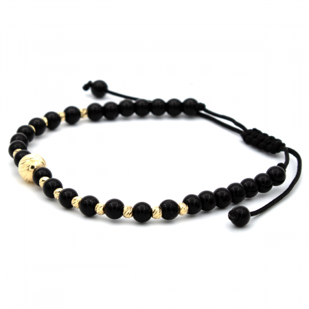 Brățară Noire cu bile aur 14K și șnur negru ajustabil – model unisex [6]