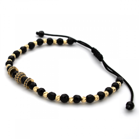 Brățară Midnight din aur 14K cu onix și șnur  – Bijuterie unisex [3]