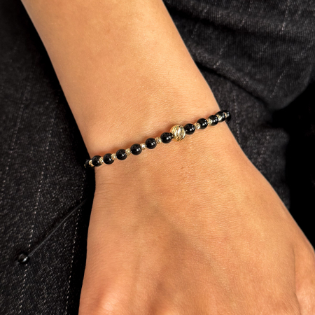 Brățară Noire cu bile aur 14K și șnur negru ajustabil – model unisex [1]