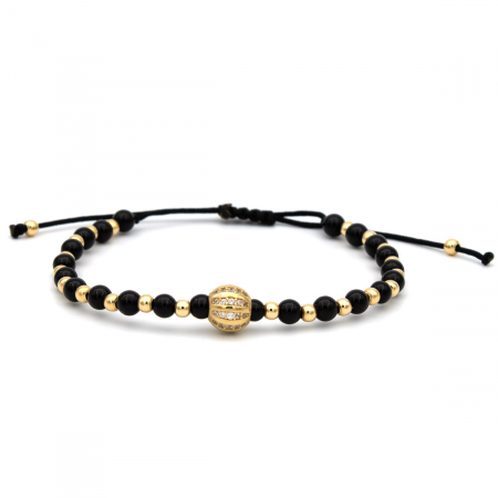 Bratari - Brățară Onix Sphere cu bilă din aur 14K și șnur negru reglabil – unisex