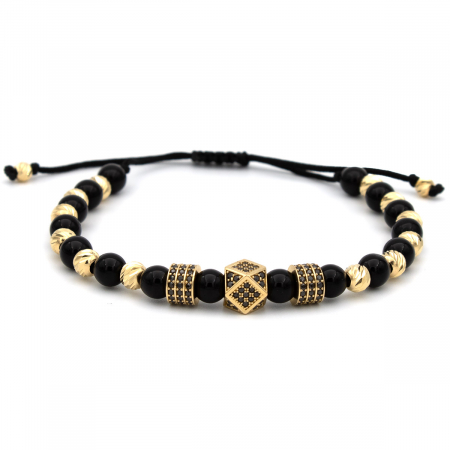 Bratari - Brățară Eclipse cu bile Onix și Aur 14K - unisex
