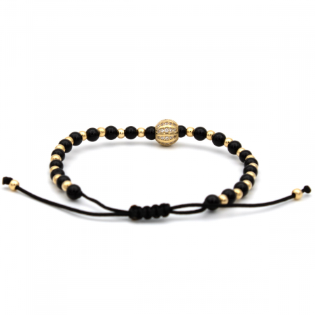 Brățară Onix Sphere cu bilă din aur 14K și șnur negru reglabil – unisex [7]