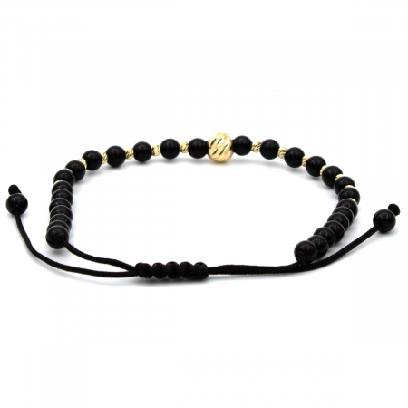 Brățară Noire cu bile aur 14K și șnur negru ajustabil – model unisex [7]