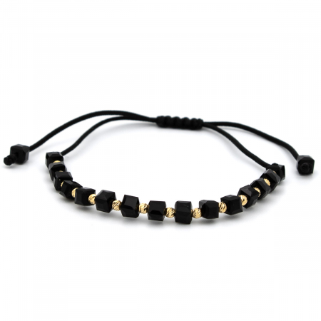 Bratari - Brățară Black Pulse cu Bile Aur 14K și șnur negru - unisex