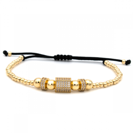 Bratari - Brățară Imperial Glow Aur 14K cu zirconii și șnur negru – Unisex