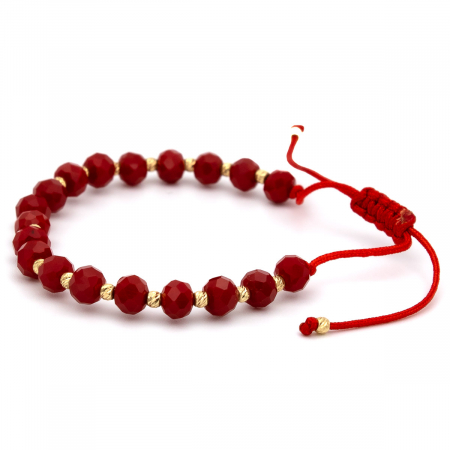 Brățară unisex șnur roșu și bile aur 14K – Scarlet Shine [6]